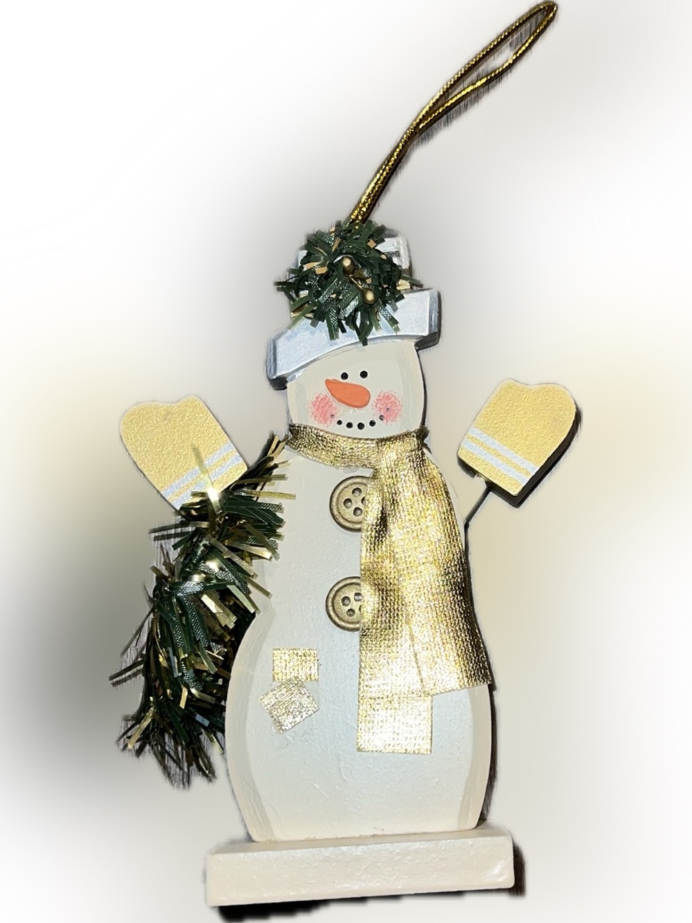 💥 New Festive Gold White Snowman Holiday Ornament Table Top Figurine Wood